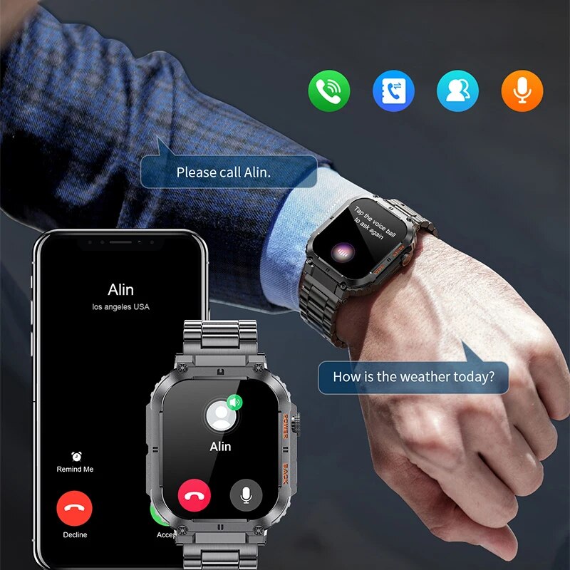 LIGE-Reloj inteligente deporti - Smartwatch Square Watches For Men reseña y precio